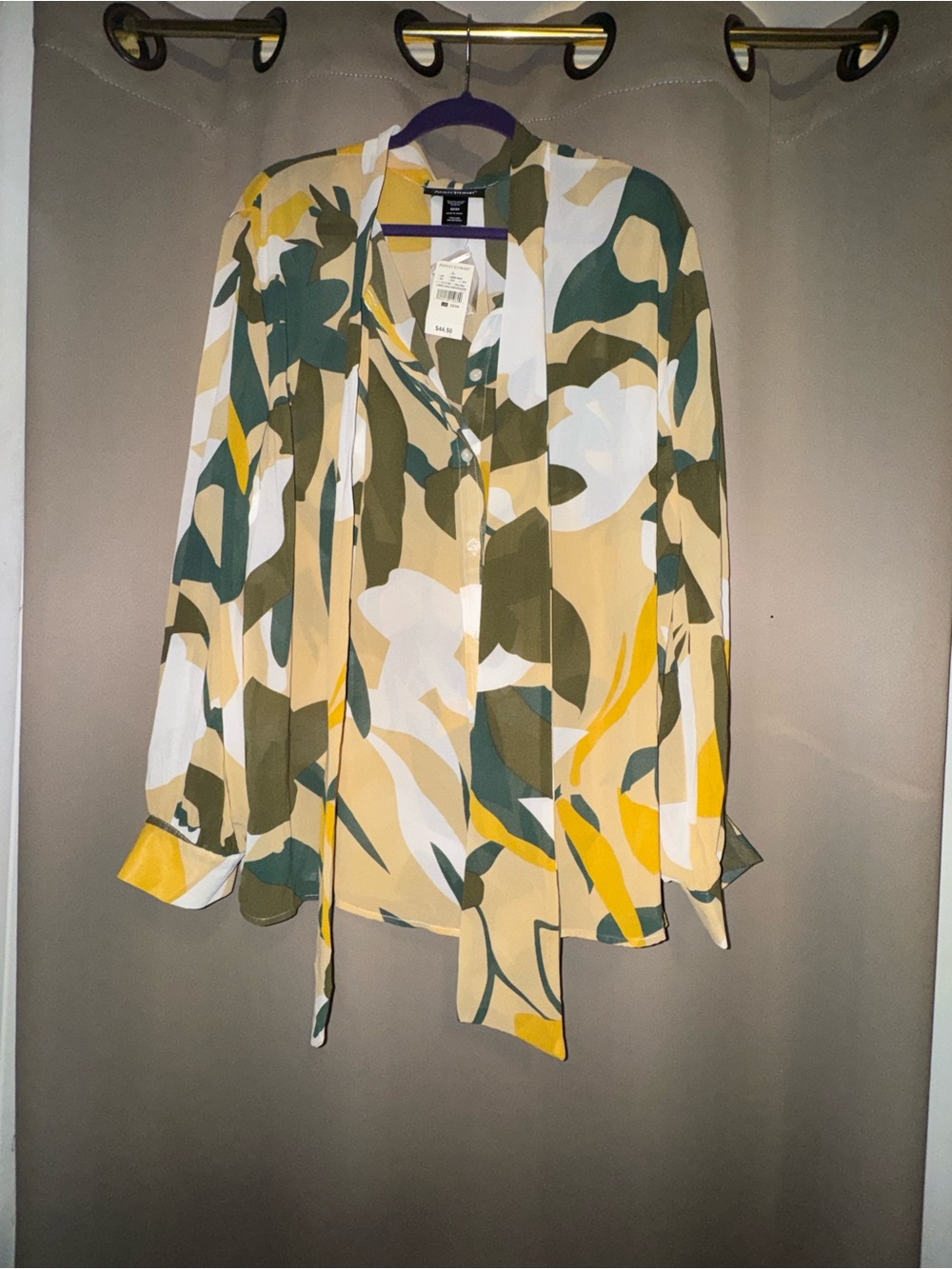 Floral Tie-Neck Blouse in Yellow & Green